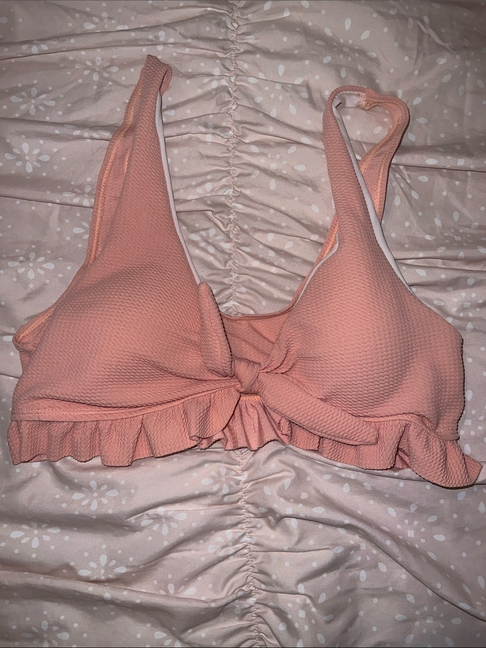 Peach Pink Ruffle Knot Bikini Top